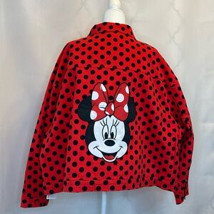 Disney Parks Minnie Mouse Red with Black Polka Dots Jean Style Jacket Wo…